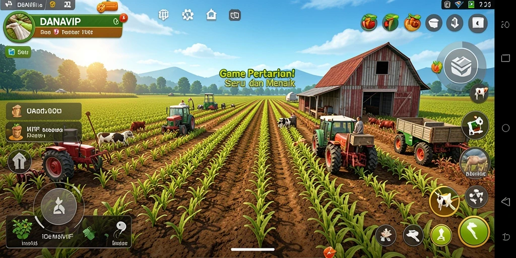 Tampilan gameplay seru dari DANAVIP dengan kegiatan bertani.