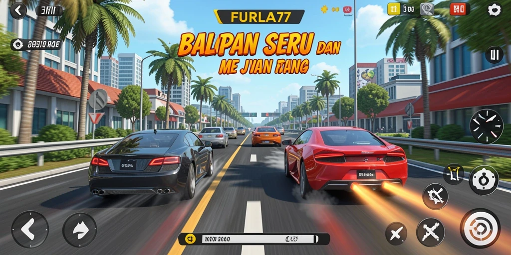 Tampilan gameplay balapan yang seru dan mendebarkan di FURLA77.