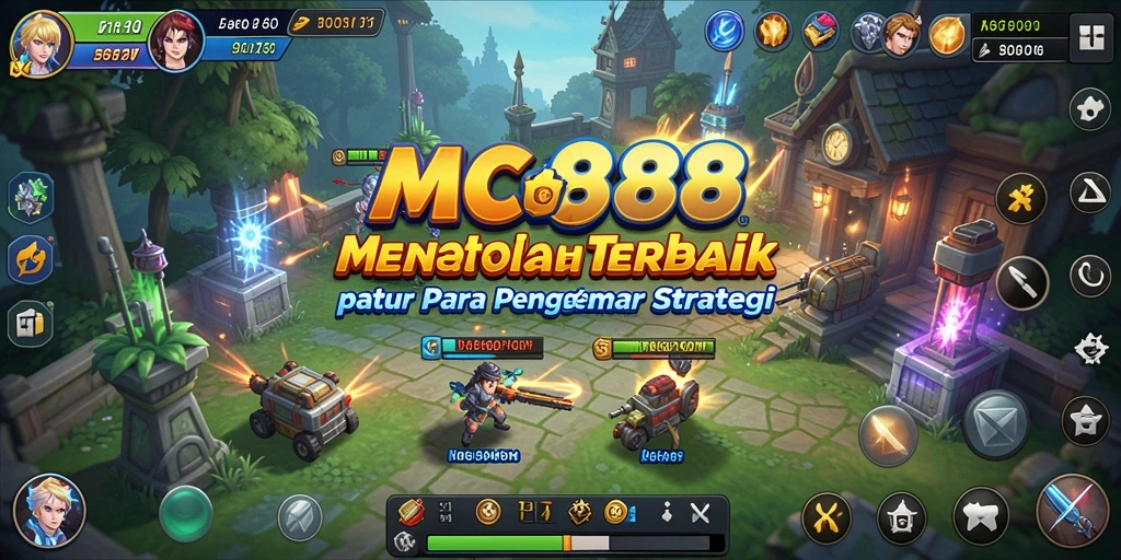 Screenshot gameplay MC888 menampilkan aksi menara pertahanan yang epik.