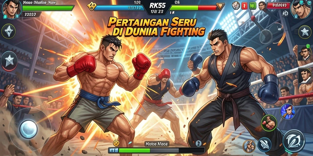 Tampilan aksi mendebarkan dalam gameplay RK55 dengan karakter Fighting.