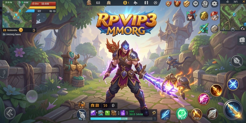 Screenshot utama RPVIP3 menunjukkan aksi seru dalam battle melawan monster.